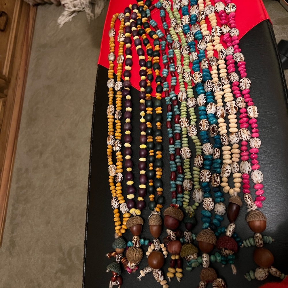18 festive fun multicolor seed & bean necklace 
Handmade in Mexico
